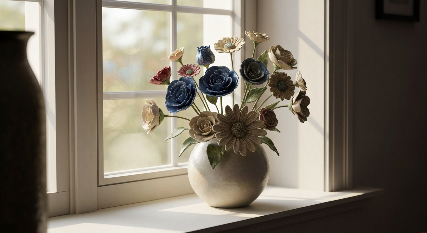Handmade ceramic flowers arrangement